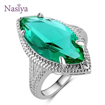 

Nasiya Vintage 925 Sterling Silver Rings For Women Green Crystal Ring Oval Gemstone Romantic Engagement Party Fine Jewelry