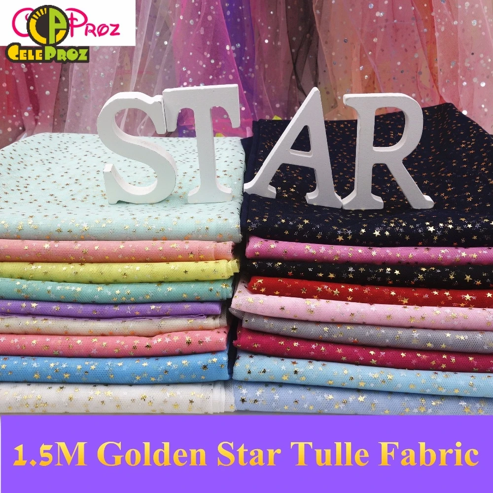 

1M Golden Star Tulle Fabric Glitter Star Tulle Organza Fabric Wedding Birthday DIY Party Tutu SKirt Photograph Backdrop Fabric