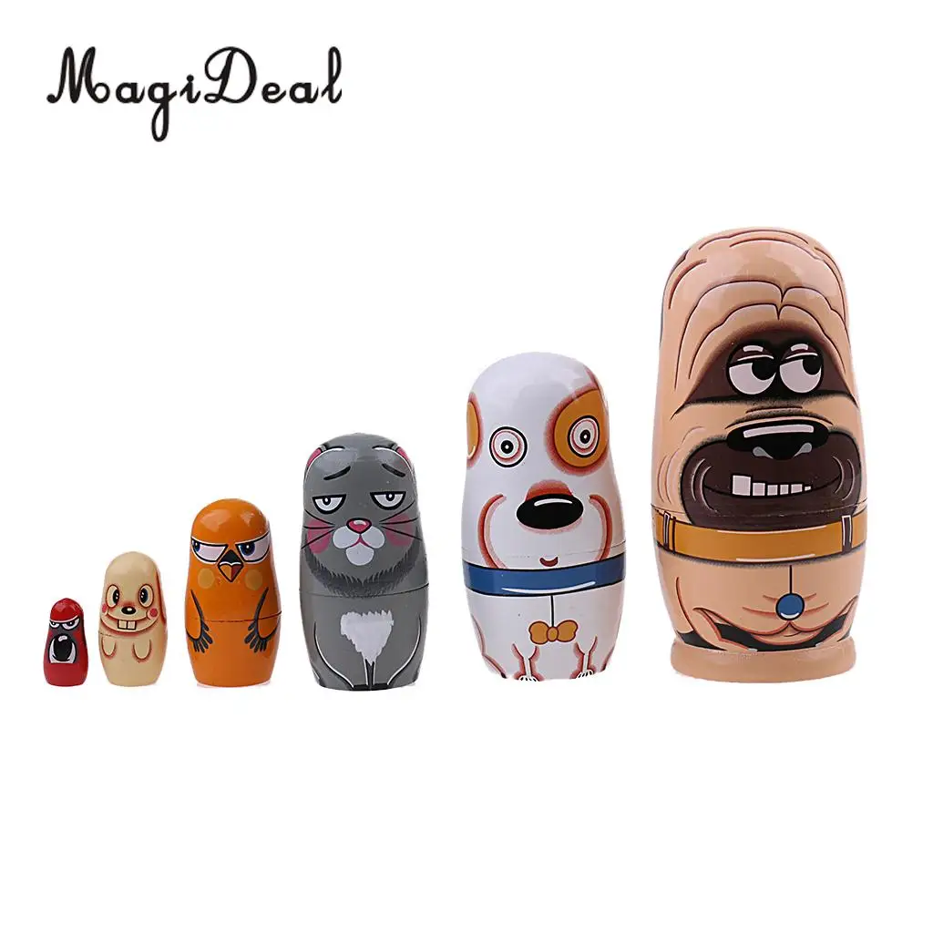 6Pcs Animals Theme Cute Wooden Russian Nesting Matryoshka Dolls Kids