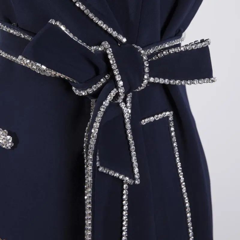 Новое зимнее модное женское платье с отложным воротником, двубортное платье с высокой талией, длинное платье без рукавов, осенние платья E889