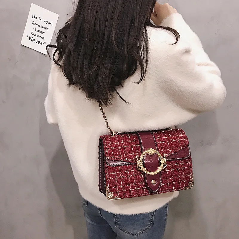 Woolen Crossbody Bags for Women Luxury Handbags Famous Shoulder Bag Sac Main Leather Purses