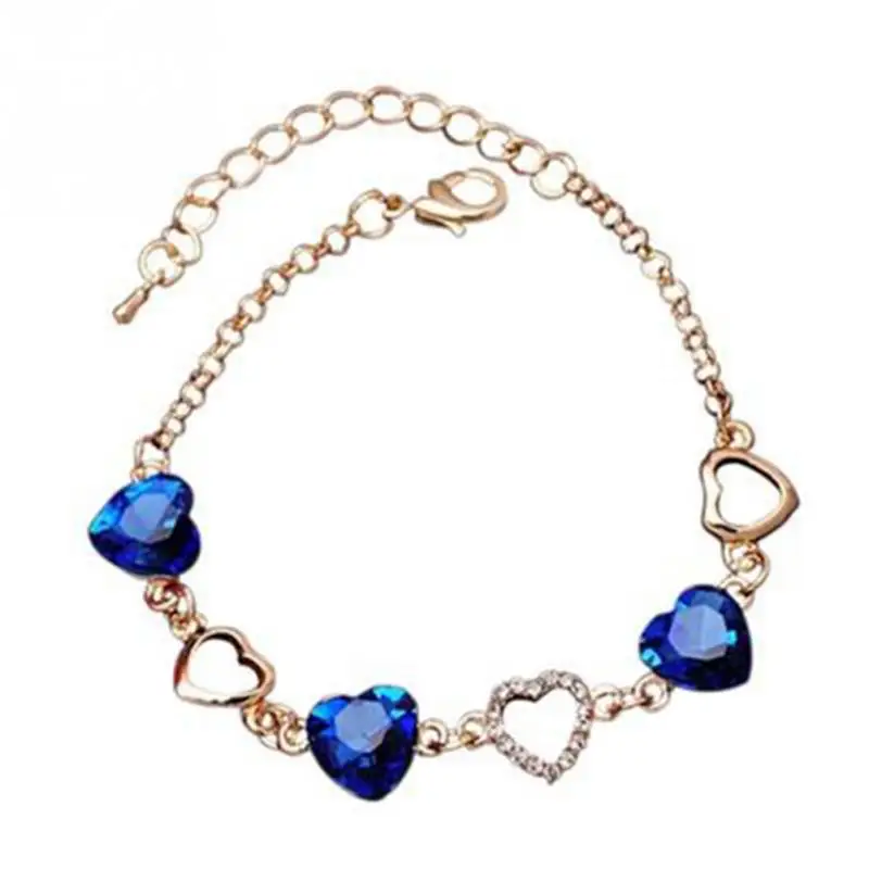 

Fashion Charm Bracelet Gold Color Chain Link Crystal Chain Heart Couple Bracelets Bangles For Women Jewelry Gift