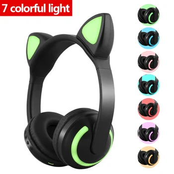

Cat Ear Bluetooth Headphones 7Color changeable LED Light Wireless Bluetooth stereo Headset Light emitting earphone Anime Headset