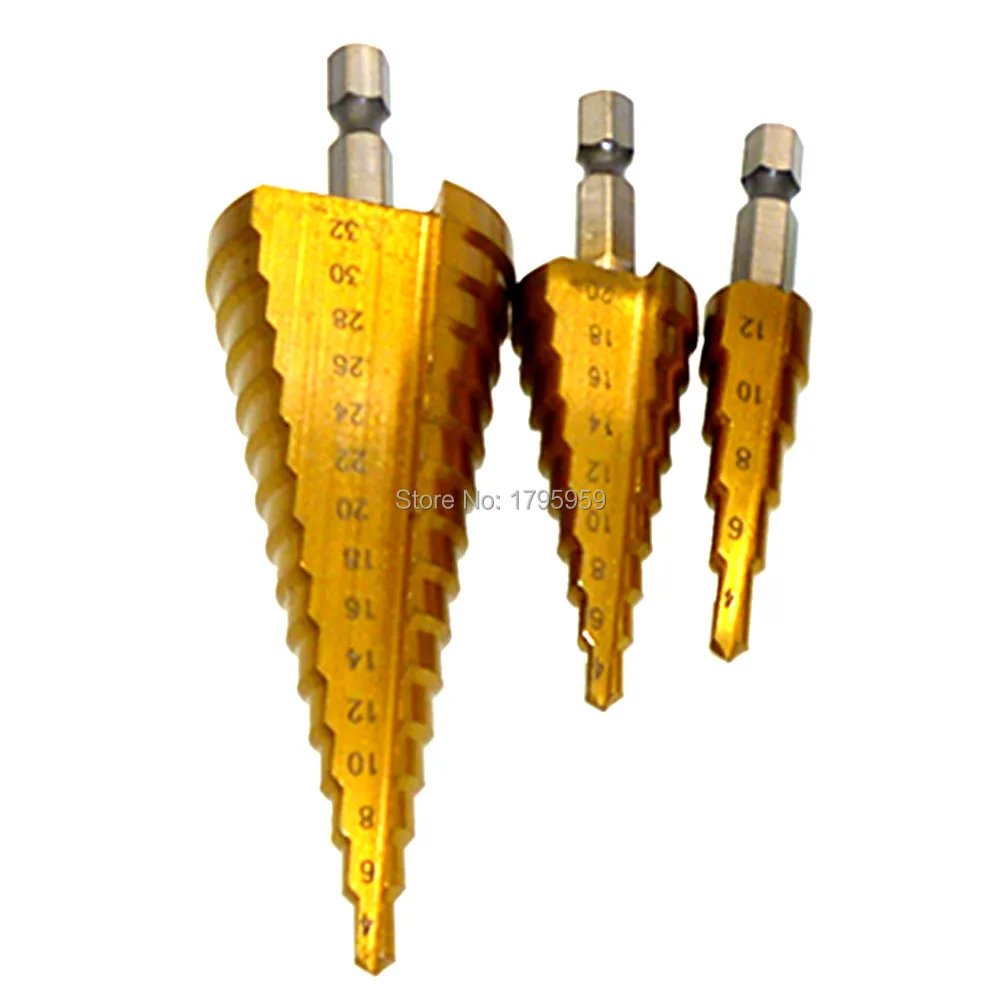 3pc HSS Titanium Step Drill Bits Set 1/4