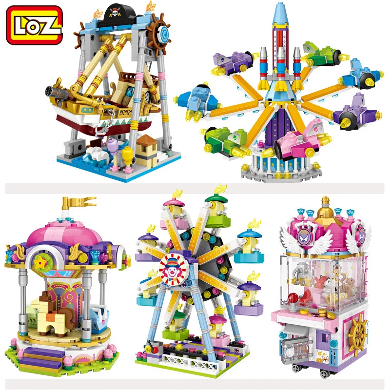 

LOZ MOC Mini Blocks amusement park Building Bricks Game Machine Model corsair Blocks sky wheel Toys For children Gifts 1717-1721