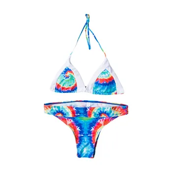 

New Summer Sexy Women Rainbow Print Bikini Set Swimwear Push-Up Padded Halter Bra Female Holiday Swimsuit Beachwear Bathing Suit