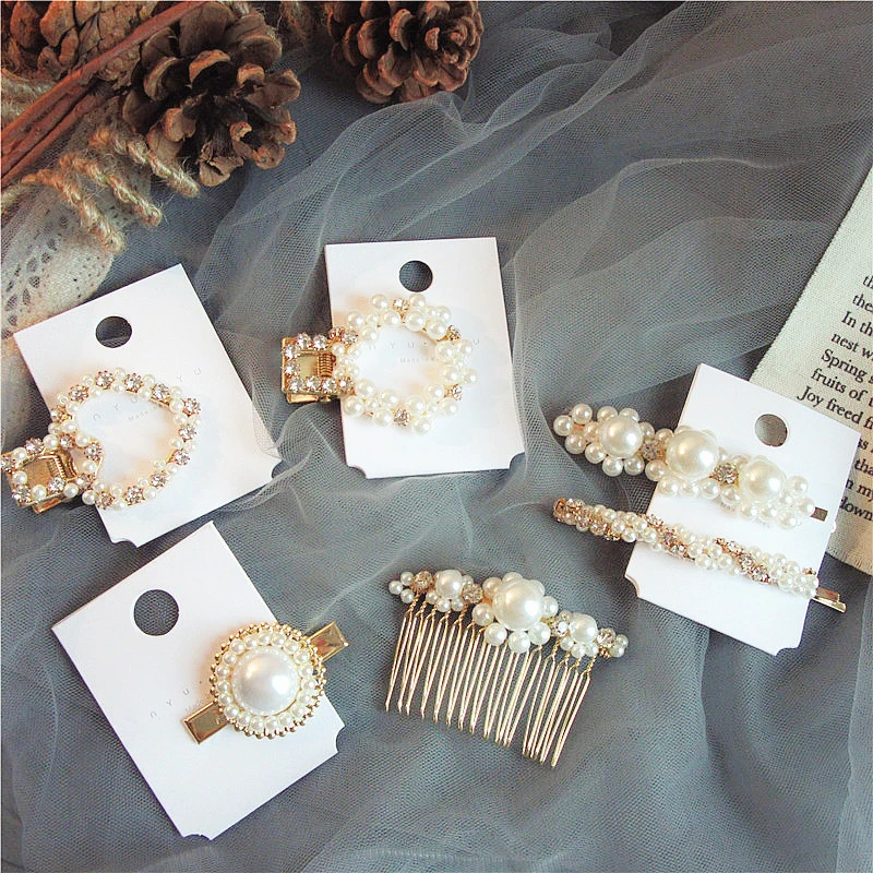 

2019 Hot Sale Women Girls Elegant Pearl Geometric Alloy Hair Clips Barrettes Headwear Hairpins Headbands Female Hair Accessories
