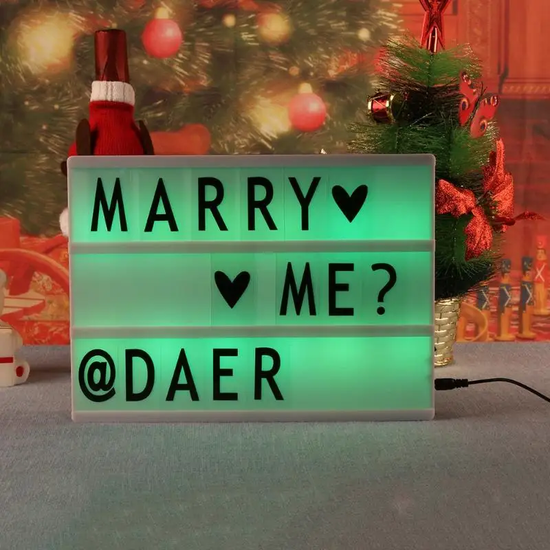 

A4 7 Colors RC Changing Cinematic Light Up Box 95 Christmas Letters LED Message Cinema Sign Box Party Decoration Birthday Gift