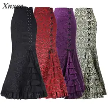 Новая женская сексуальная Готическая винтажная длинная юбка-Русалка цветочный принт Ruffe шнуровка макси юбка тонкая элегантная длинная юбка