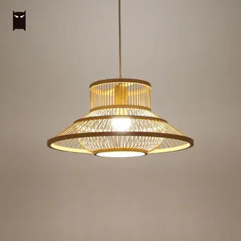 

Bamboo Wicker Rattan Rod Shade Pendant Light Fixture Aisan Japanese Rustic Vintage Hanging Ceiling Lamp Tatami Dining Table Room
