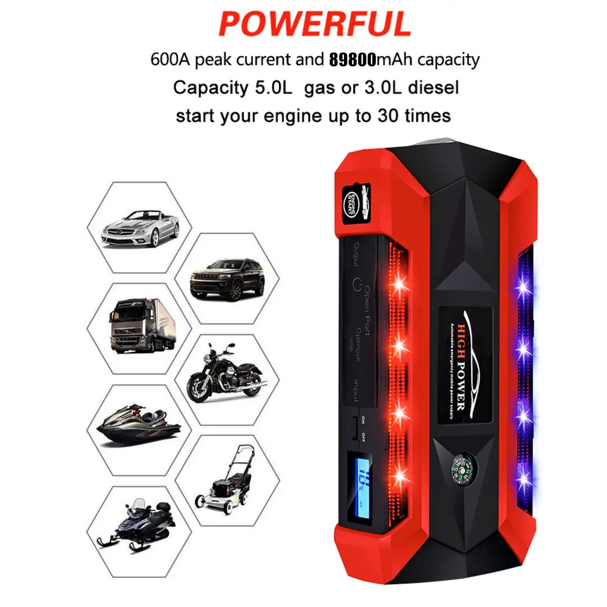 89800mAh 12V Car Battery Charger Starting Multifunctional Jump Starter USB Emergency Start Power with Safety Hammer