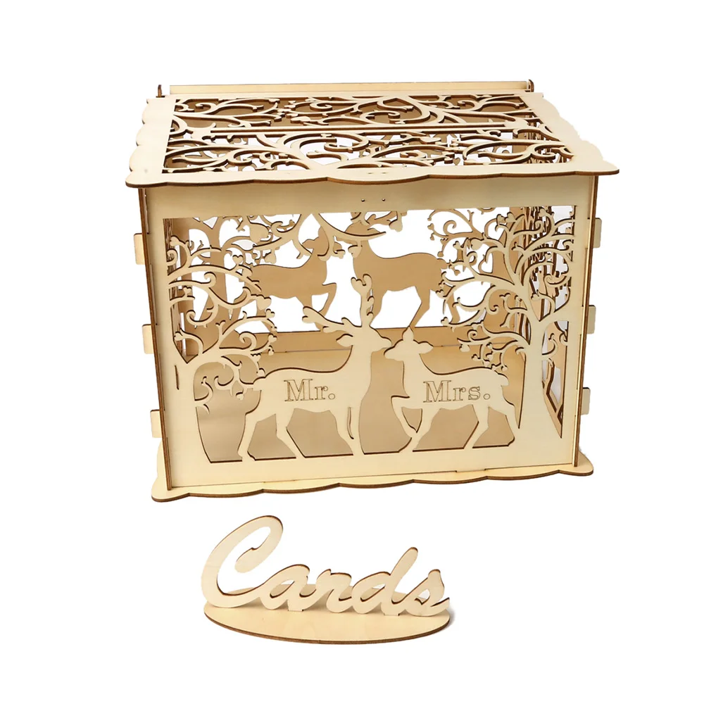 1Pc Creative Hollow Wooden Box Craft Money Wedding Decor Favor Gift Party DIY Card Decoration Accessory Supplies | Дом и сад