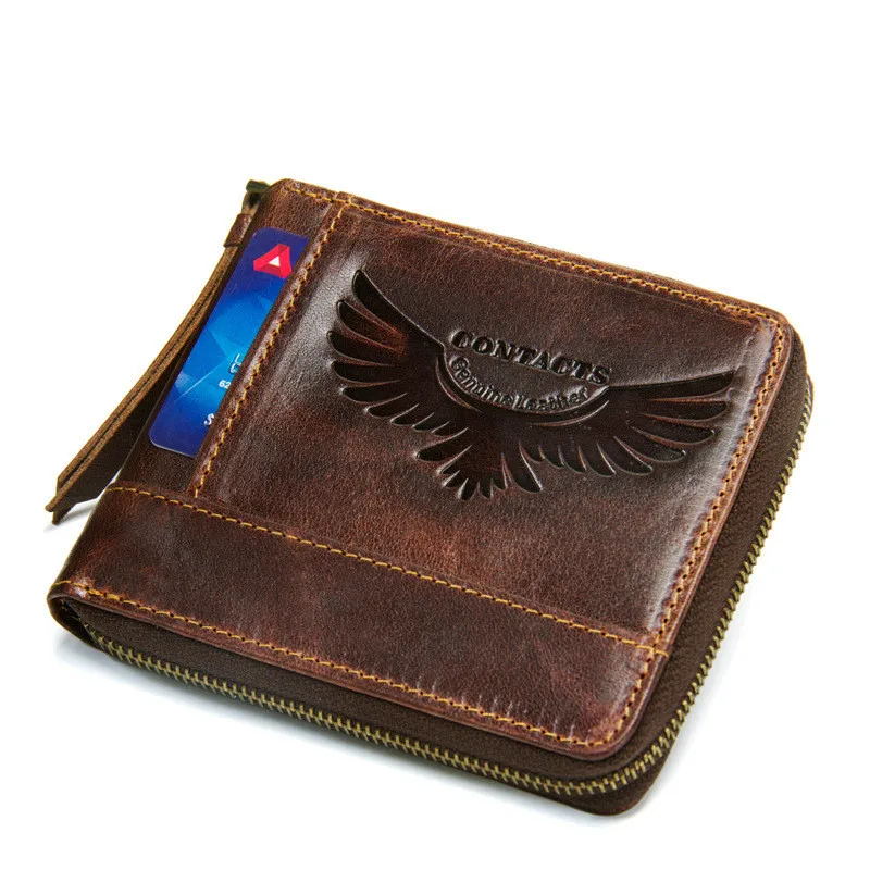 

Man Wallet Genuine Leather Short A Mad Cowhide Zipper Small Change Package purse men wallets billetera hombre Best Free shipping
