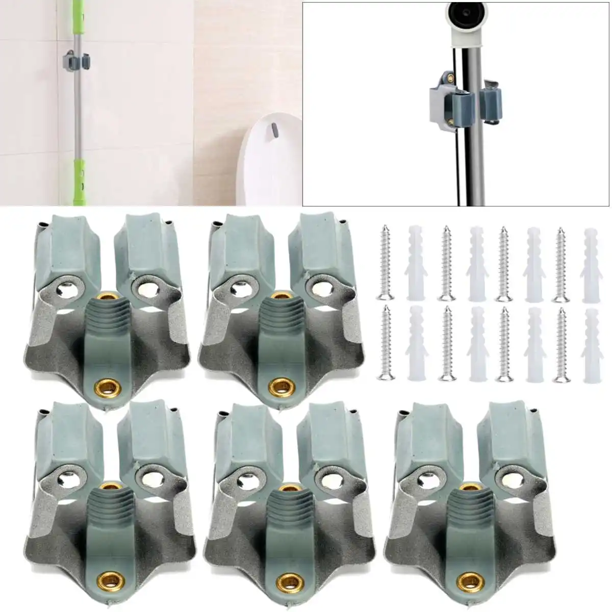 

5Pcs Wall Mounted Mop Broom Holder Organizer Brush Broom Hanger Storage Rack Kitchen Tool Hanger