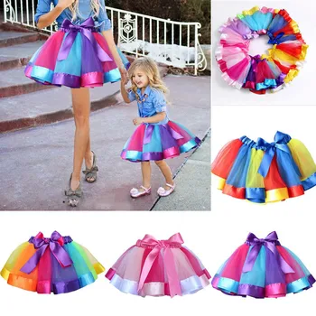 

Mother Daughter Girl Women Rainbow Skirts Adult Kids Tutu Dancing Mini Ballet Skirt