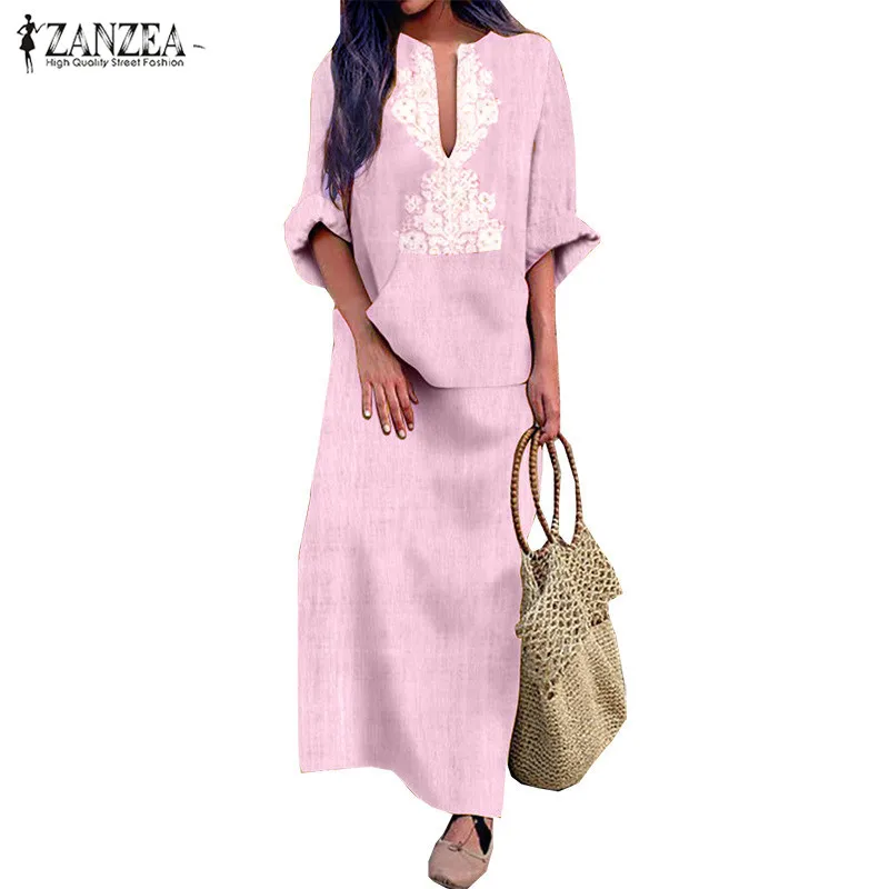 

2019 ZANZEA Spring Women Bohemian Long Dress V Neck Long Sleeve Floral Printed Loose Robe Femme Sundress Plus Size Party Vestido