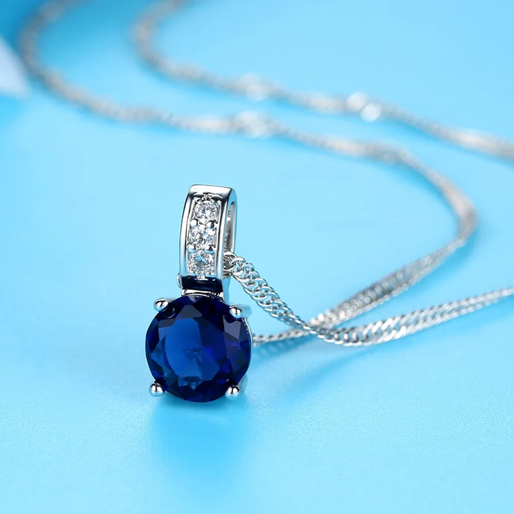 Классическое Серебряное ожерелье и кулоны ювелирные изделия для женщин Свадебная цепочка на подарок роскошный темно-синий большой CZ Кристалл камень аксессуары