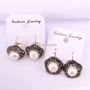 

4 Pairs ZYZ-E1669 Nature Shell Freshwater Pearl Charm Paved with Rhinestone Crystal Gold Color Hook Earrings Girls