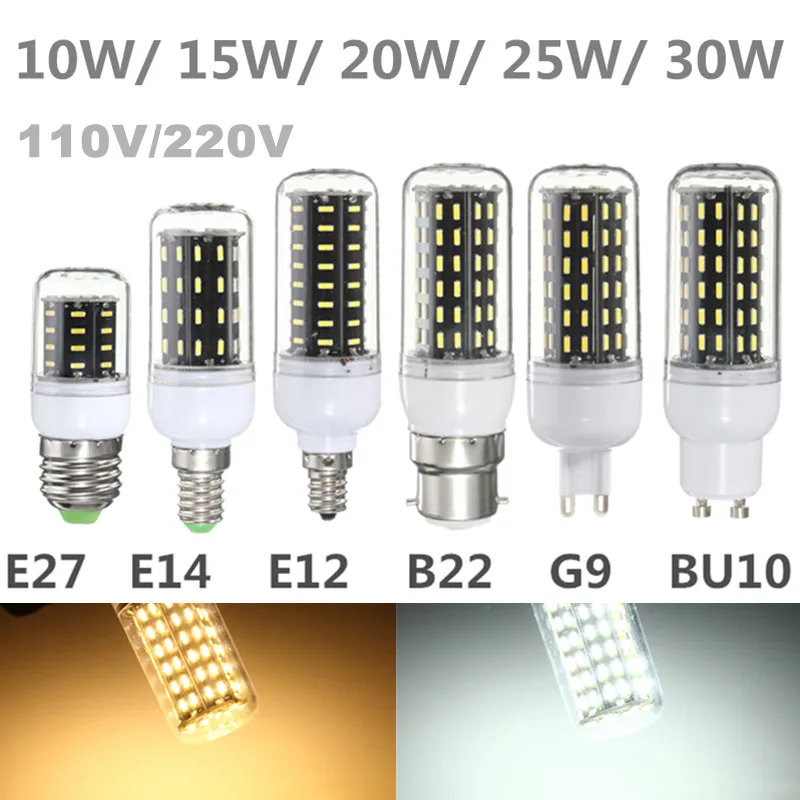 Smuxi 4014 72SMD Светодиодная лампа-кукуруза для люстры E27 E14 E12 B22 G9 GU10 15 Вт AC110V супер яркий постоянный ток светодиодные лампы