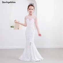 Элегантные белые платья Русалочки с блестками для девочек на свадьбу г., платья для первого причастия для девочек, детские вечерние платья
