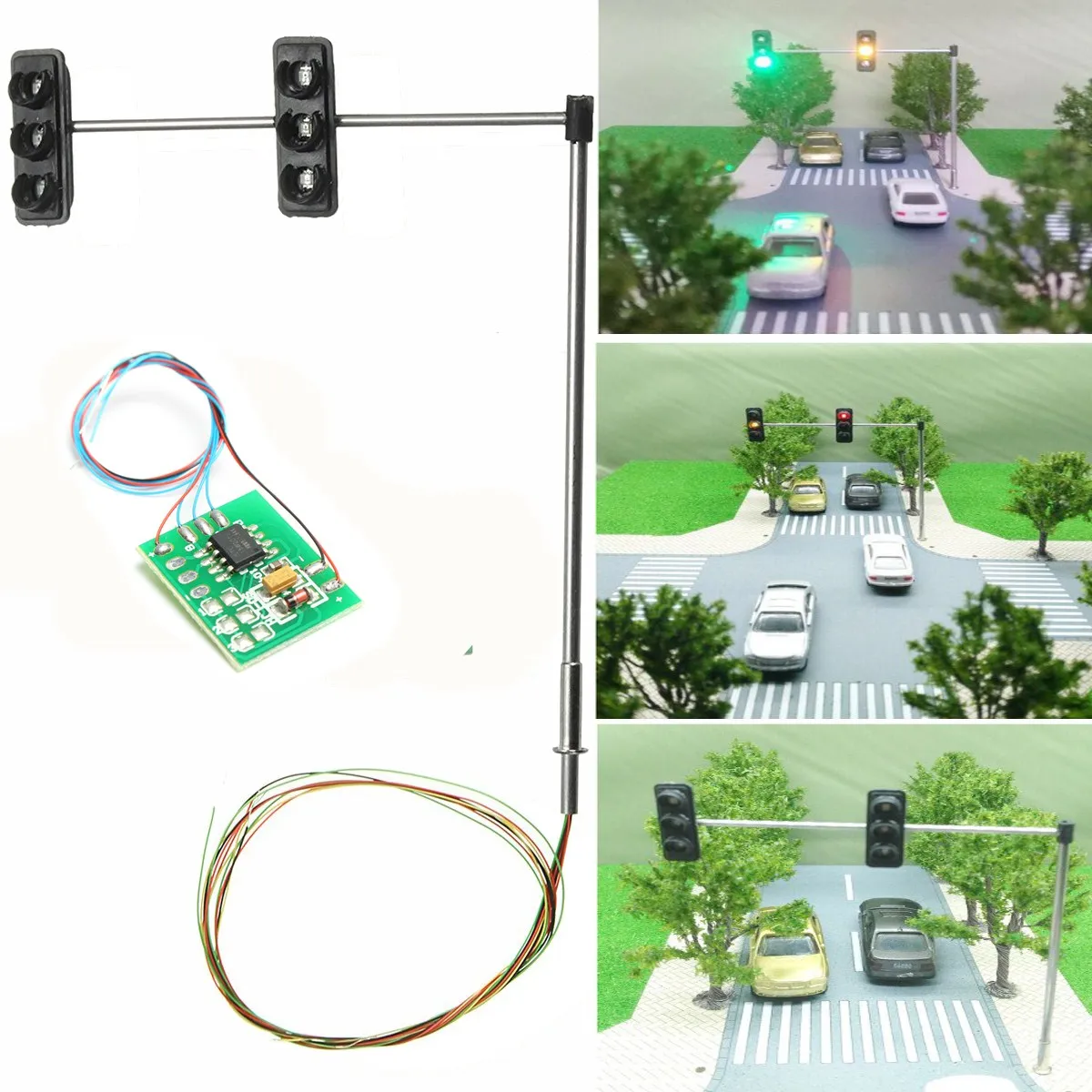 1 комплект 3-цвет светофор HO OO Масштаб СВЕТОДИОДНЫЙ модель Архитектура поезд железнодорожный переезд ходить улице + плата