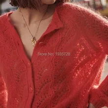 Красный/светильник зеленый Мохеровый джемпер с полой кроше- круглый вырез длинный рукав шерстяной вязаный кардиган