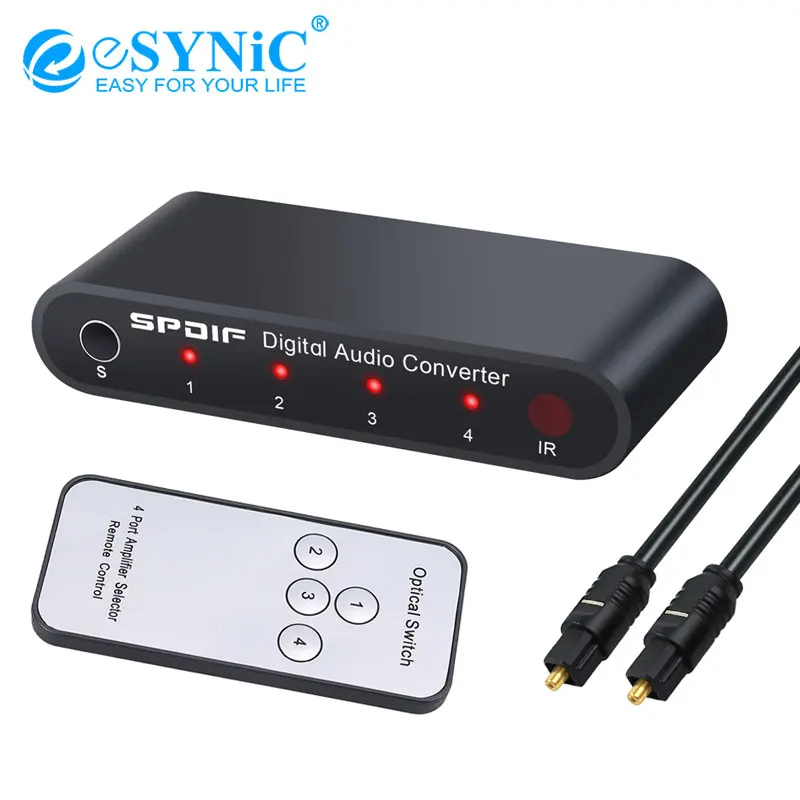 ESYNiC цифровой аудио коммутатор 4x1 SPDIF оптический переключатель коробка ИК пульт