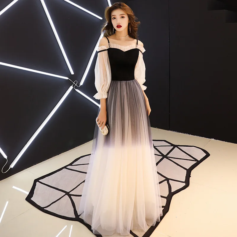 

Spring off the Shoulder Long Lady Vintage Temperament Elegant Slash Neck Dress Thin Host Female Annual Party Casual Shirt A100