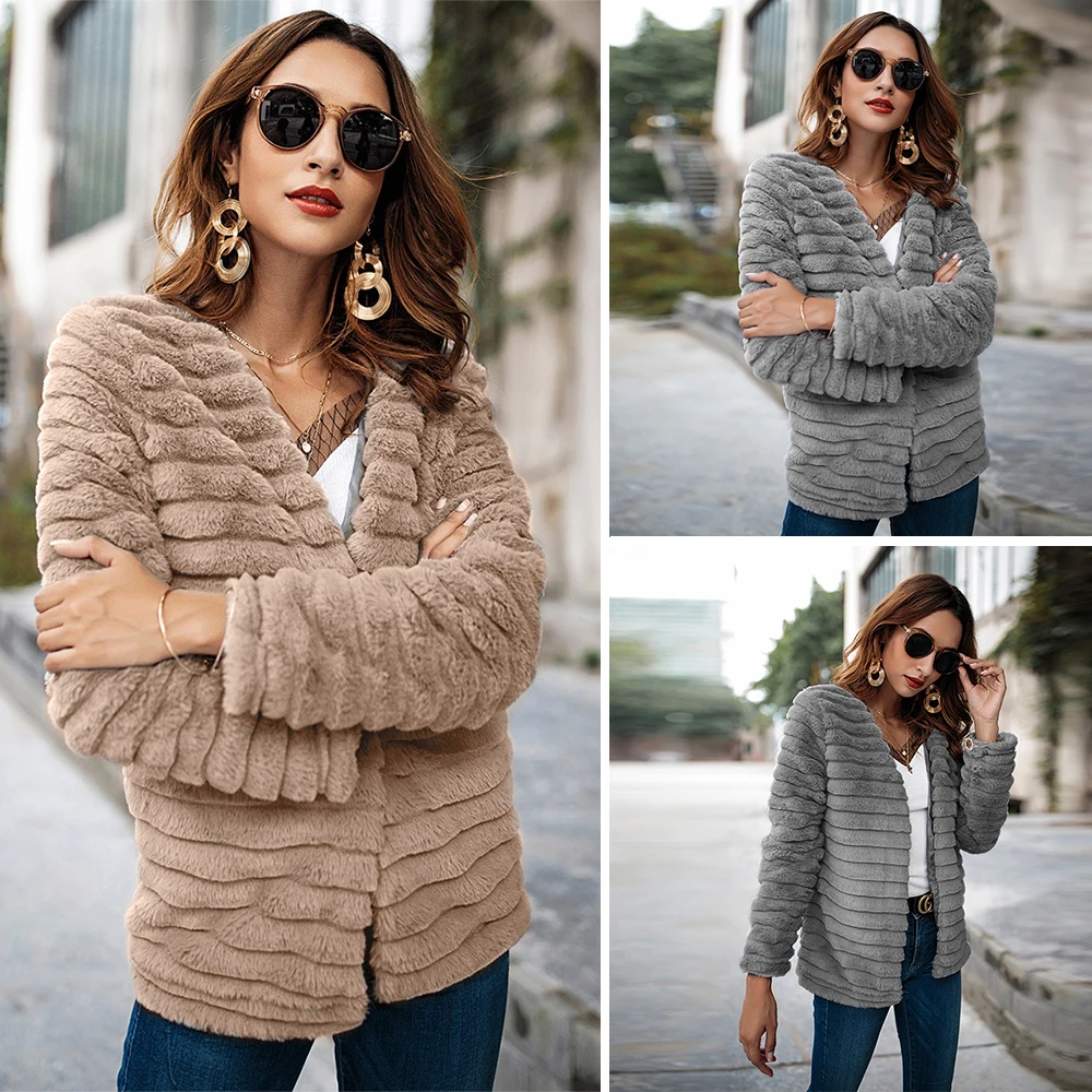 Gaeshow New Fashion 2018 Winter Soft Warm Faux Rabbit Fure Coat WomeN Jackets Open Stitch Female Womens Outerwear | Женская одежда