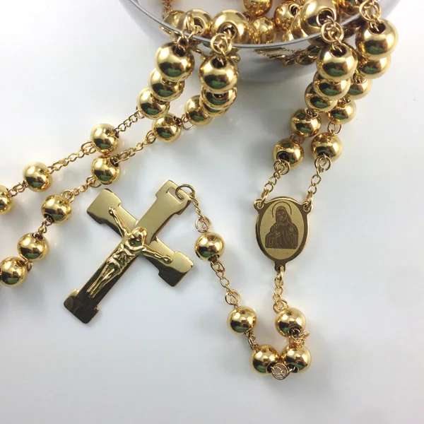 Модные ювелирные изделия Четки из нержавеющей стали ожерелье, девственный крест Иисуса кулон ожерелье s, тяжелый золотой цвет хип-хоп мужские ювелирные изделия