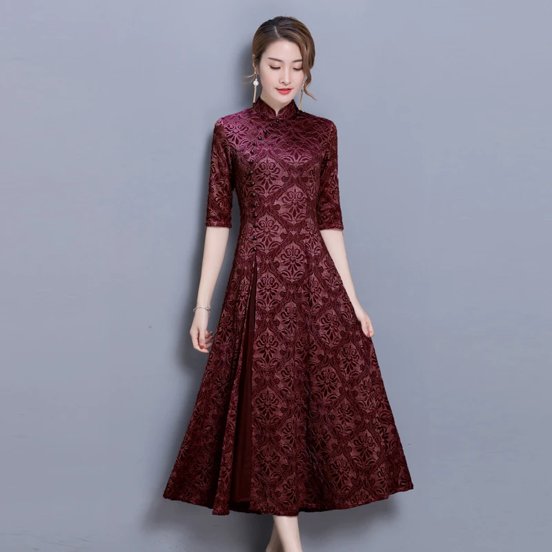Женское кружевное платье Чонсам Ao Dai элегантное традиционное китайское с