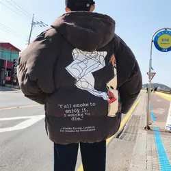 Новинка весны 2019 года для мужчин хлопок пальто Свободные Повседневное утолщение печати личности с капюшоном одежда куртка прилив хлеб