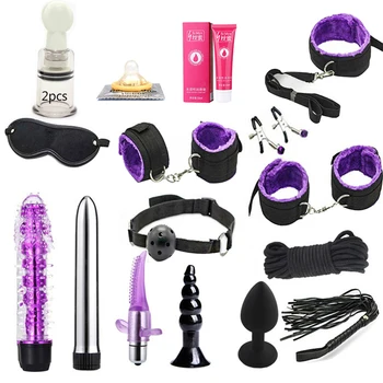 

18PCS Multi-type Sex Toys Vibrator Handcuffs Whip Clip Blindfold Breast Pump Lubricating Oil BDSM Games Slave Toys For Couples