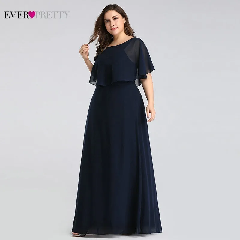 Evening Dresses Long 2019 Ever Pretty Cheap Elegant Navy Blue A-line Chiffon Evening Gowns For Women Short Sleeve Robe De Soiree