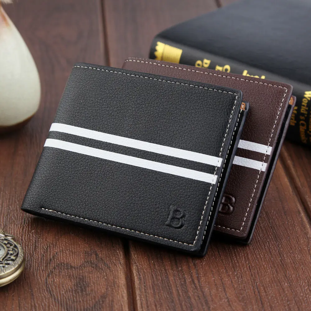 

2019 New Style Fashion Hot Top Quality Men Stripe Leather Wallet Money Holder Short Purse Clutch Wallets