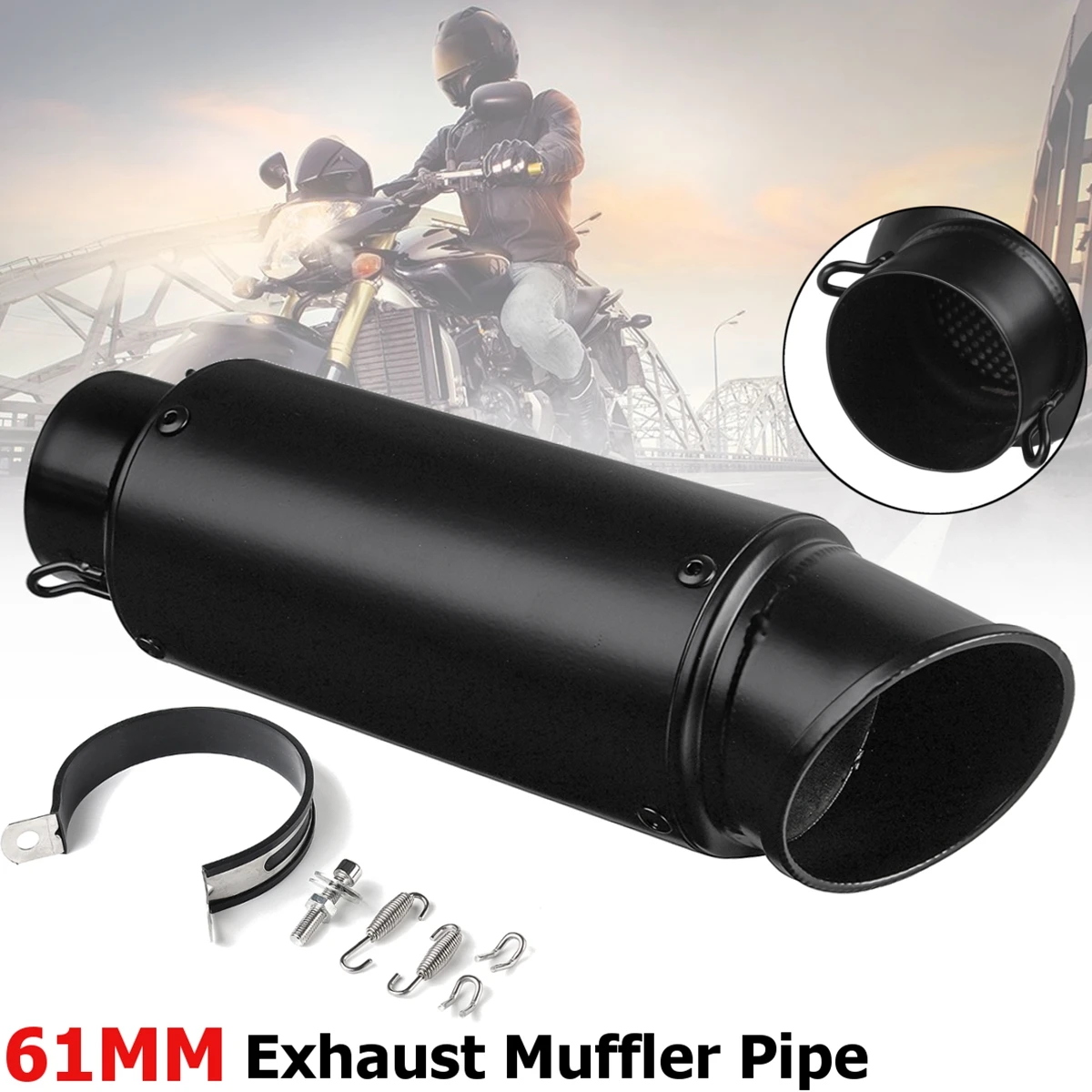 

61mm Universal Stainless Steel Slip on Motorcycle Exhaust Muffler Rear Pipe Tailpipe exhaust muffler for Honda/Kawasaki