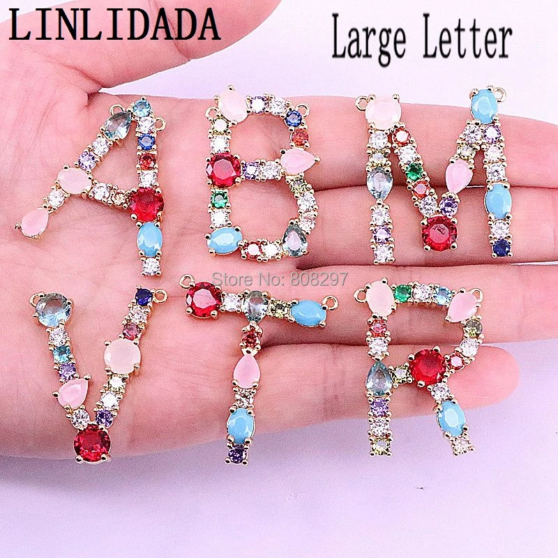 

8Pcs Big Alphabet CZ Pendant, Gold Color Micro Pave Zirconia and Gems 26 Intitial Letter Pendant Necklace Women Jewelry