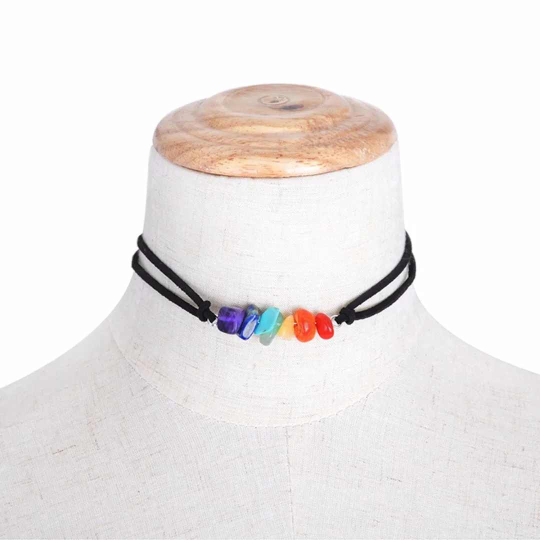 

Sainio Simple Choker Necklace Women Colorful Beads Chakra Stone Choker Women Collar Short Healing Crystal Natural Stone Necklace