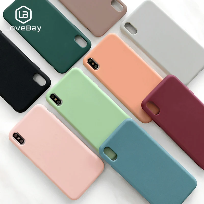 Lovebay Candy Color Phone Case For iPhone 6 6s 7 8 Plus X XR XS Max Cute Simple Solid Color Soft Silicone For iPhone X Case Capa