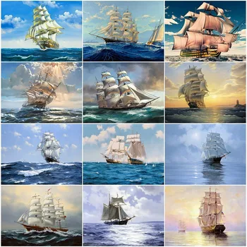 

AZQSD Diamond Embroidery Sea Sailboat Diamond Painting Full Square Drill Diamond Mosaic Scenery Gift 5D DIY Home Decoration