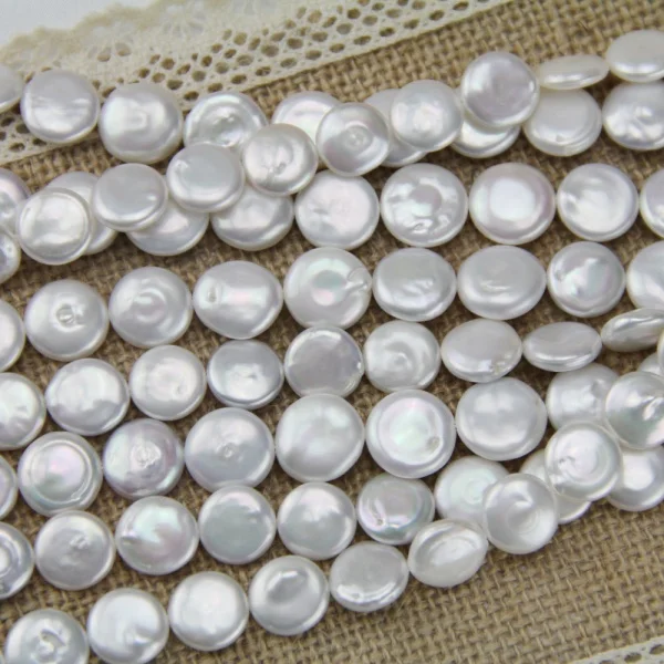 

New Jewelry Diy 11-12mm Flat and Coin Freshwater White Pearl Beads Necklace