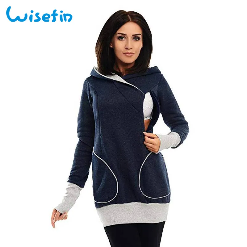 

Wisefin Women Tops For Maternity Autumn Winter Long Sleeve Hoodie Nursing Clothes Breastfeeding Casual Pregnancy Hood Outerwear