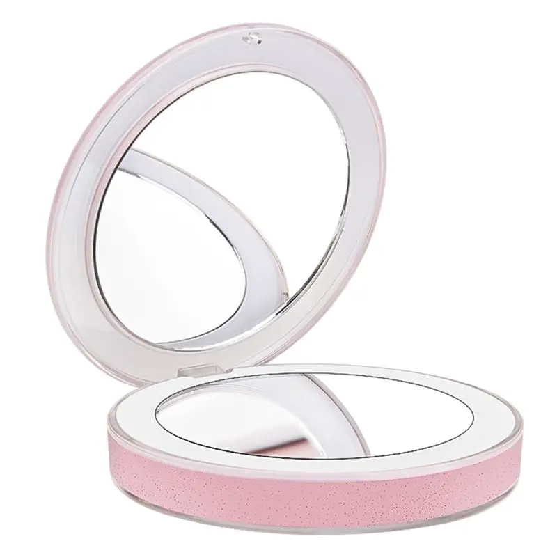 10 Lights Led Mini Makeup Mirror 1X 3X Magnify Hand Held Fold Small Portable Micro Usb Connect