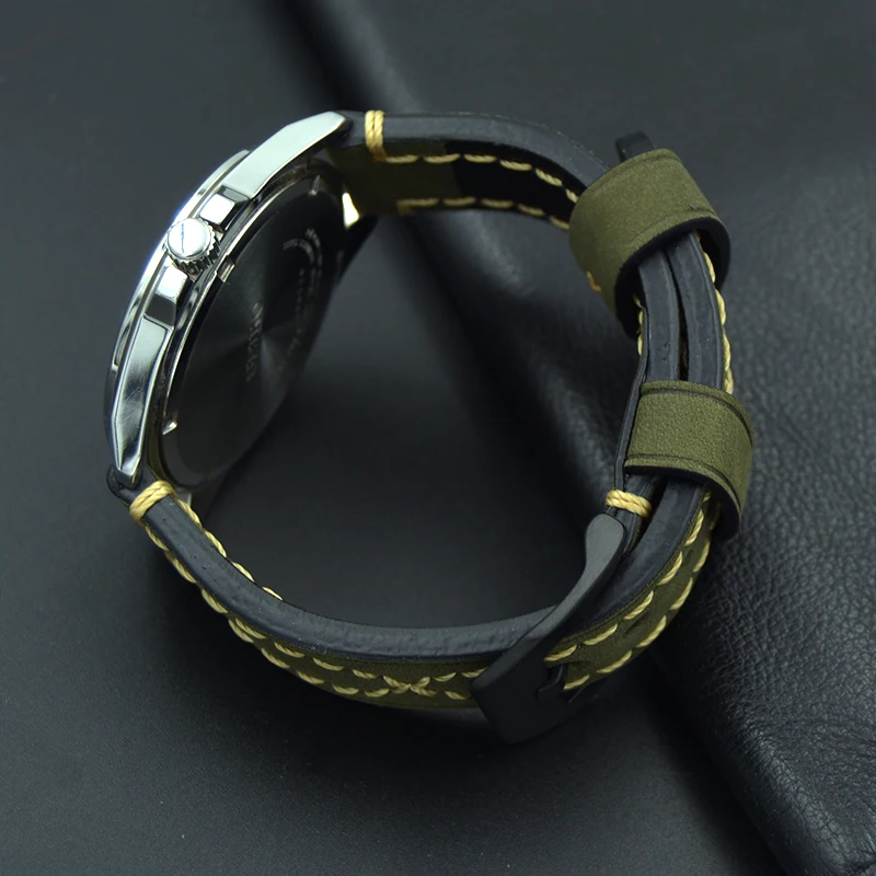 

high quality 20 22 24 26mm Leather Watch Strap Man Watch Straps Black brown gray Thick line Watch Band for PAM111 branded watch