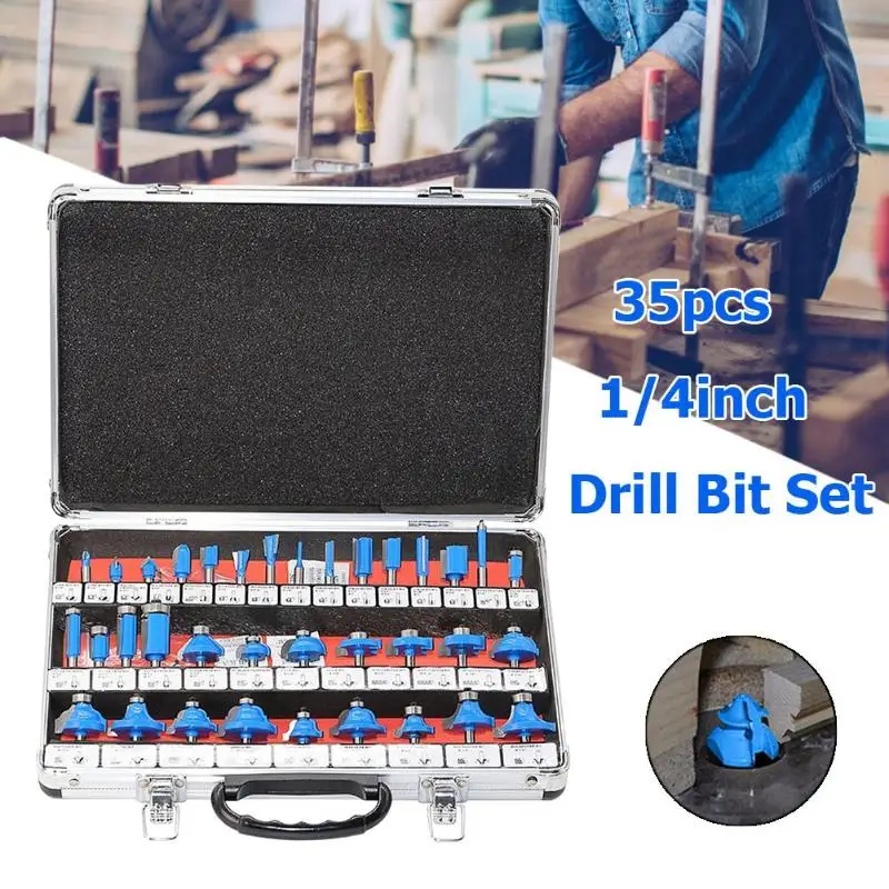 

35pcs/set 1/4in Handle Router Bit Mill Engraving Woodworking Milling Cutter Drill Bit Set