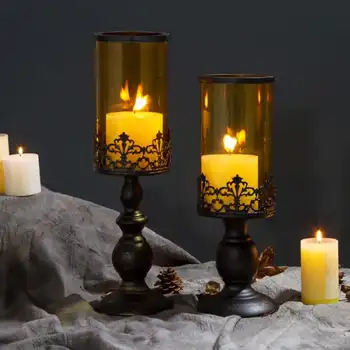 

Retro Goblet Designed Vintage Glass Candle Holder Supplies Candlestick Wedding Prop Valentine's Day Home Decoration Light Tools