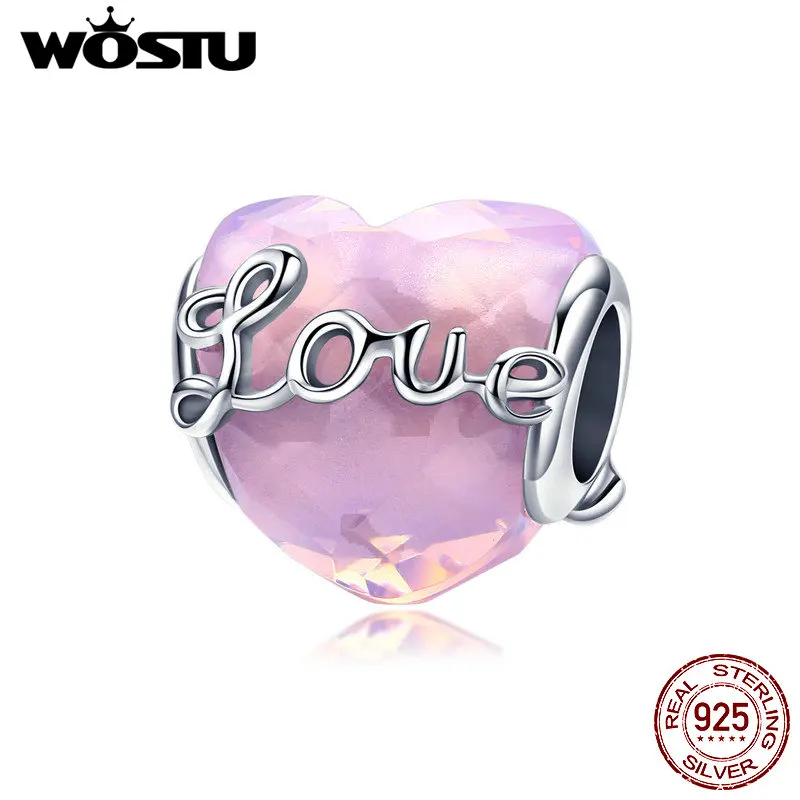 WOSTU, настоящее 925 пробы, Серебряное сердце, бусины, подходит для браслета и ожерелья, подвеска, уникальные ювелирные изделия, подарок CQC1025