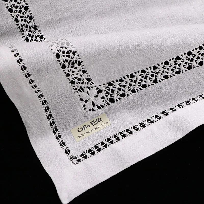 

N011: Linen 12 pieces placemats with drawnwork White Handmade embroidery place mat Rectangular Tableware mat