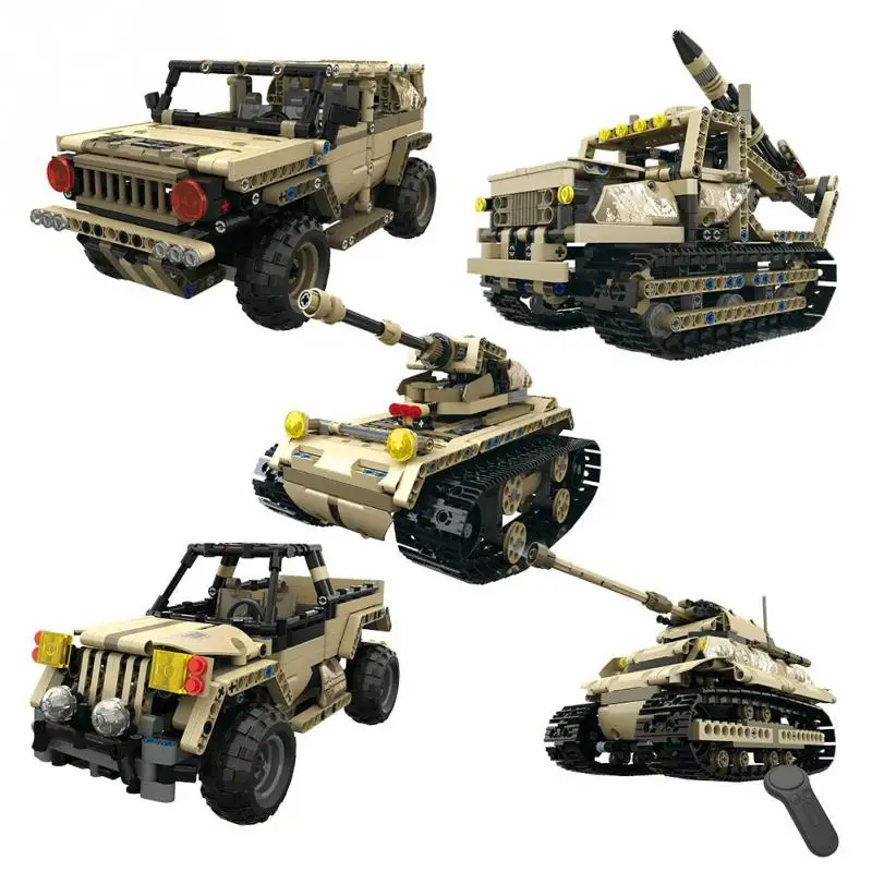 RC военный автомобиль грузовик Танк Строительные блоки DIY сборная игрушка 2 4 ГГц