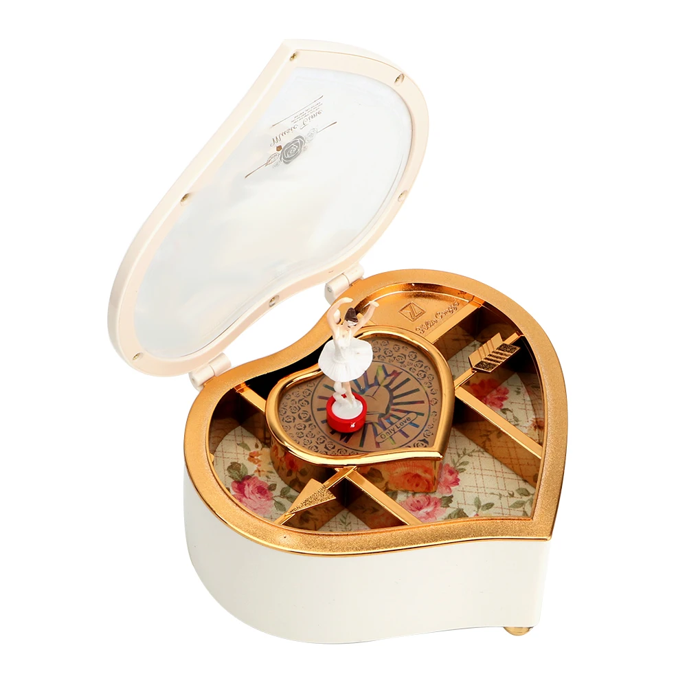 Caja de música de bailarina en forma de corazón decoración del hogar regalo de navidad regalo de año nuevo regalo de cumpleaños cajas de música de manivela de mano